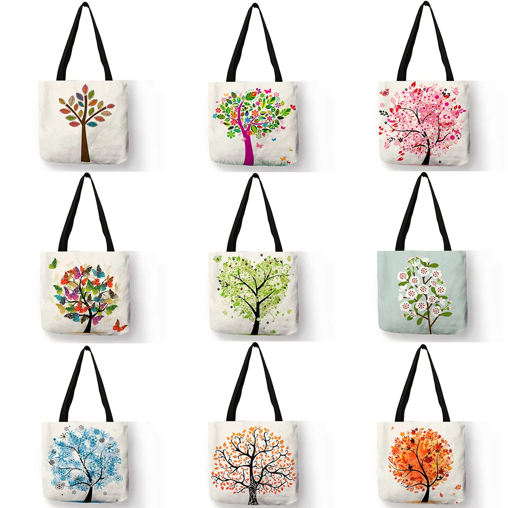 Creative Colorful Floral Heart Shape Trees Painting Tote Bag for Women Girls Fashion Shopping Sports Accessories Casual Handbag