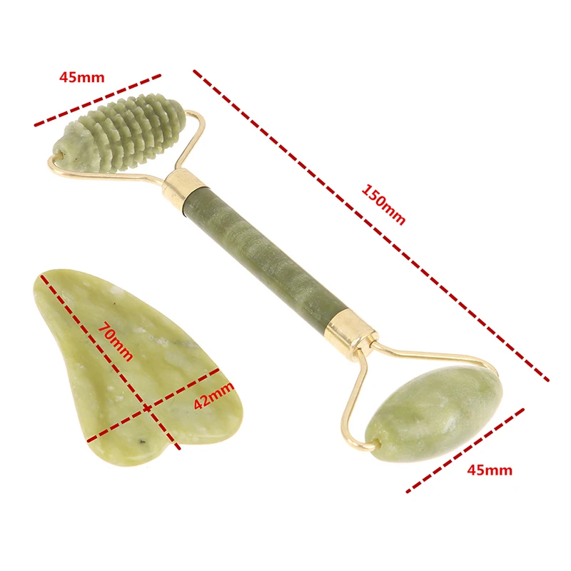 2PCS/Set Natural Jade Roller Facial Massager Stone Face Roller Guasha Massage Board Guasha Tool Jade Roller Guasha Massage Board