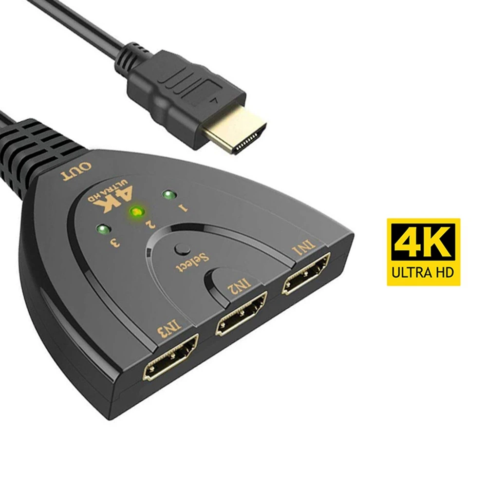 4K*2K Mini 3 Port HD- compatible 4K Switcher HDTV Splitter 1080P 3 in 1 out Port Video Hub Adapter for DVD HDTV Xbox PS3 PS4