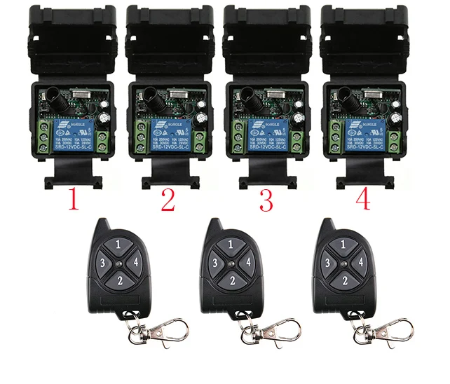 DC 12V 24V 10A 433 MHz 1CH 1 CH Wireless Relay RF Remote Control Switch Receiver+1 2 3 4 Transmitter Garage Door shutters lamp