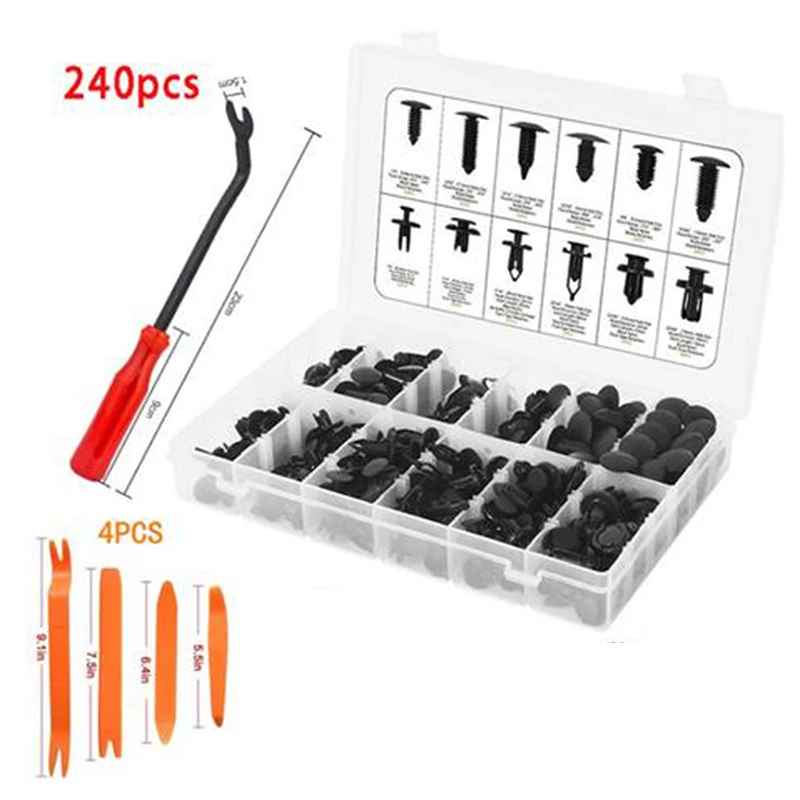 Spot 240PCS/245PCS Car Retainer Clips Fastener Remover Set Rivet Fasteners for Side Skirts Bumpers Vehicle Trim Car Styling