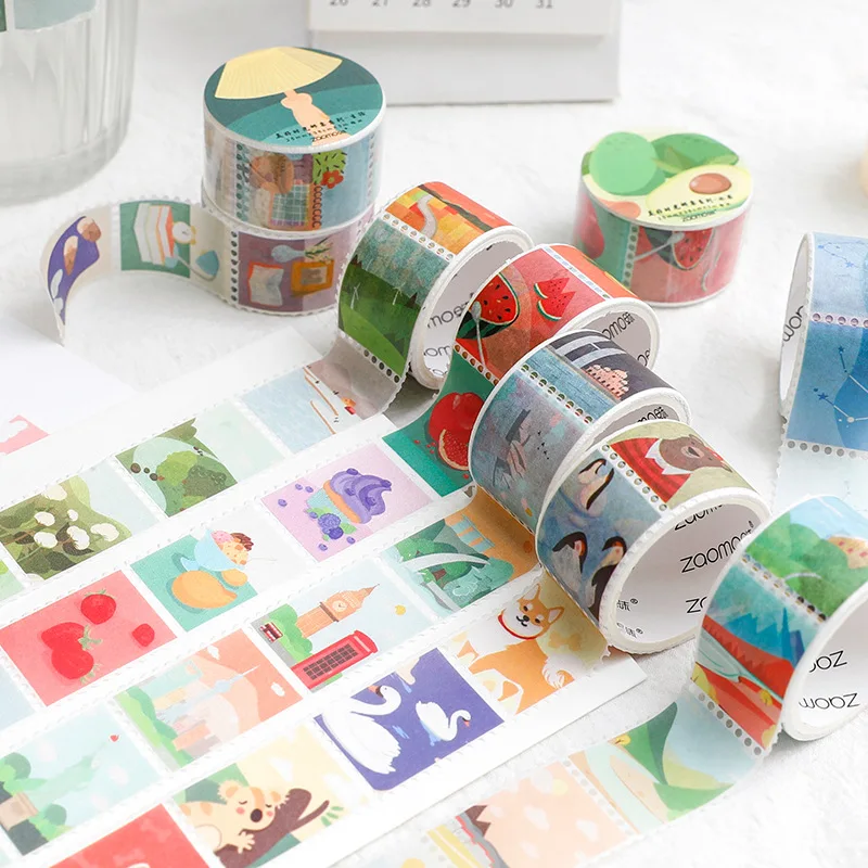 Cartoon Vintage Stamp Washi Tape Good Time Series Creative Hand Account Coffee Plant Decoration Scrapbooking Stickers 8 Styles