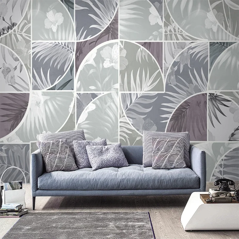 Custom Mural Wallpaper Tropical Plant Flower Leaf Geometric Pattern Tv Sofa Background Wall