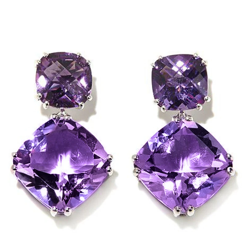 Huitan Noble Bridal Earrings for Wedding Geometric Purple Cubic Zirconia High Quality Elegant Women Accessories 2021 New Jewelry