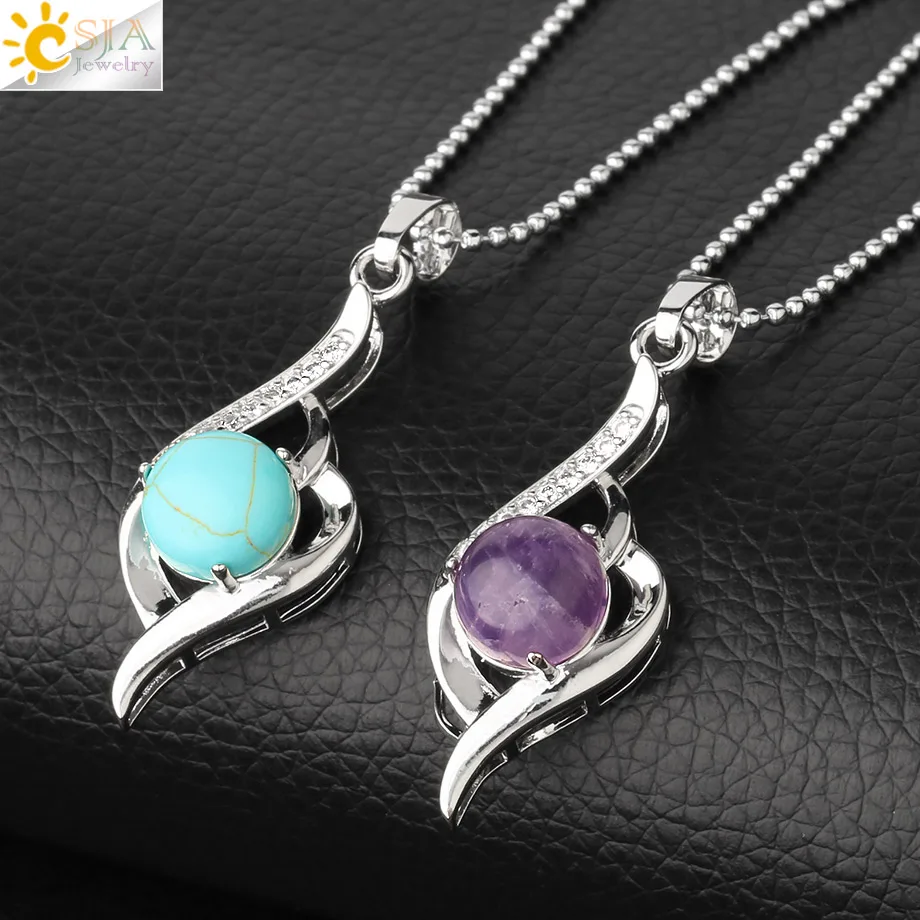 CSJA Devil\'s Eye Pendant Necklaces Natural Stone Crystal Micro Inlay Zircon Heart Shape Pendants Amulet Women Charm Jewelry G520