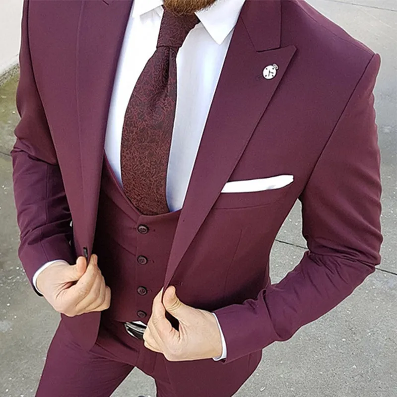 Padrinhos bege noivo smoking pico preto lapela masculino ternos de casamento 3 pçs blazer (jaqueta + calças + colete) traje sur mesure homme