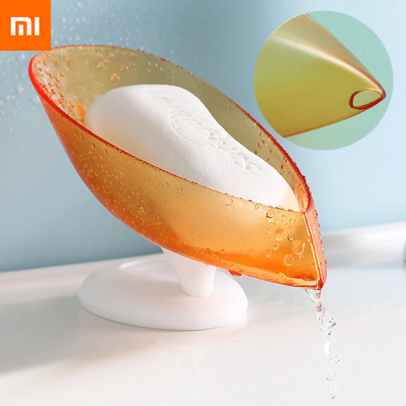 new Xiaomi Soap Box Drain Bathroom Shower Leaf Shape Soap Holder Storage Tray Creative Sucker Water-free Storage Box