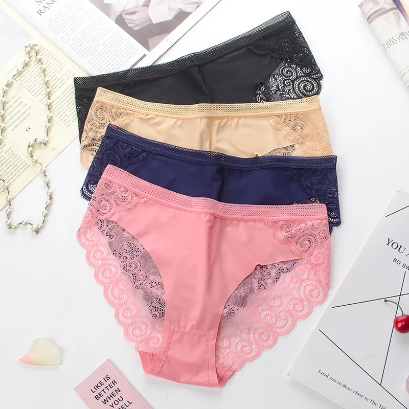 

Underwear Women's Sexy Lace Briefs Breathable Soft Lingerie Transparent Hollow Out Big Size Female Panties