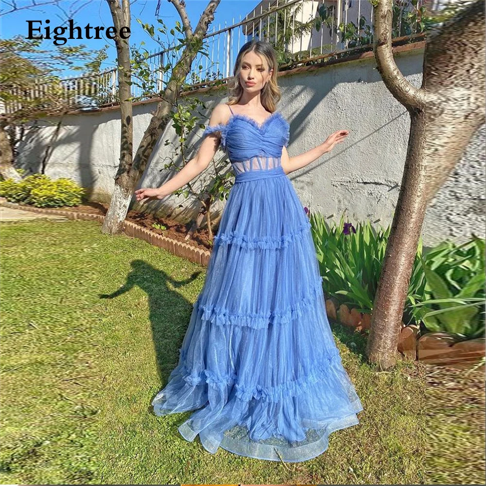 Eightree สีเขียว Sweetheart Long A Line ชุดราตรีสปาเก็ตตี้ความยาวพิเศษโอกาส Arabia ชุดสตรีชุด