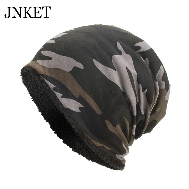 JNKET Fashion Men Women's Hat Winter Warm Fleece Lining Beanies Hat Camouflage Skullcap Casual Brimless Hat Bonnet