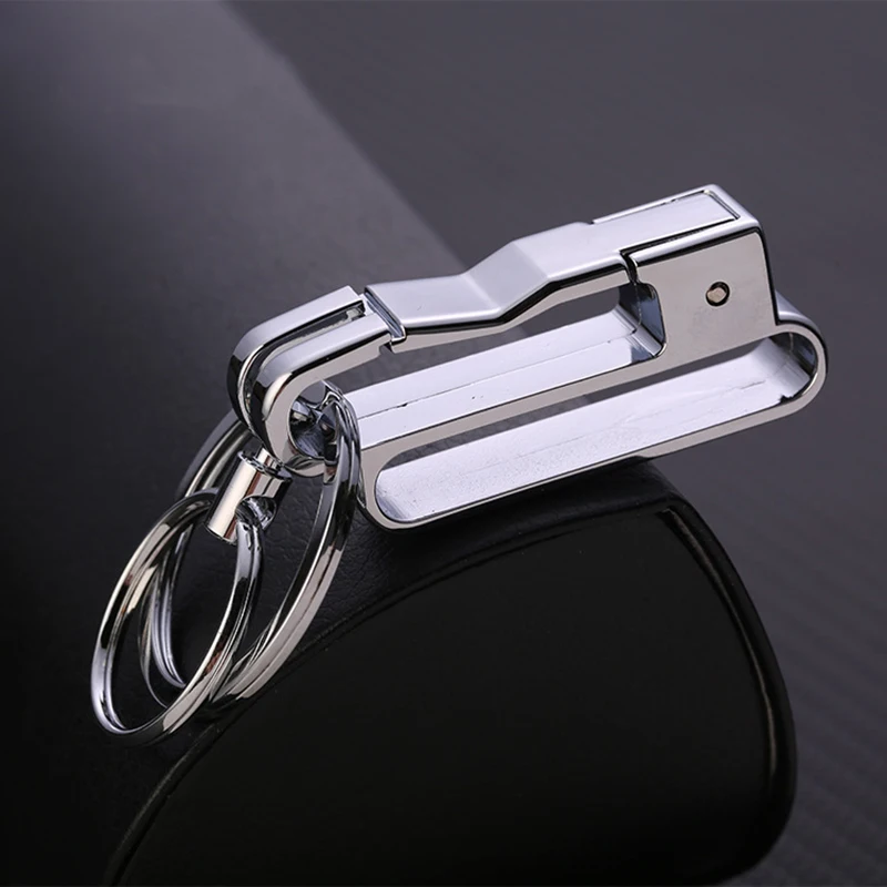 High-End Metal Men Waist Hanging Double Ring Keychain Can Be Interspersed With Belt Creative Simplicity Car Key Chain Key Ring