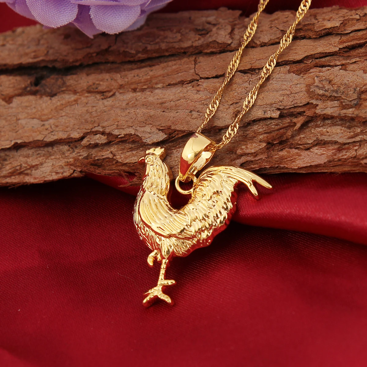 Gold Color Animal There-dimensional Rooster Chicken Pendant Women Necklaces