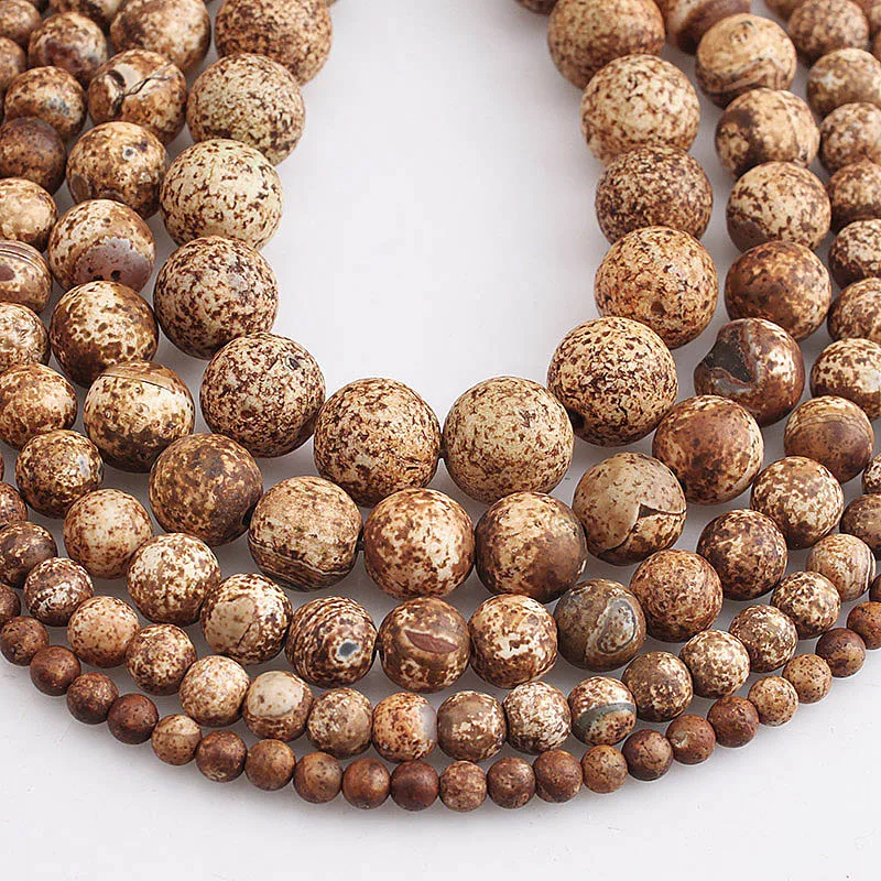 Natural Agates Beads Brown Tree Bark Stone Round Loose Beads For Jewelry Making DIY Bracelet Necklace 4/6/8/10/12mm