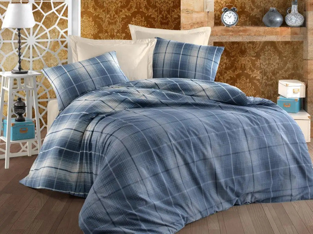 

Land Of dowry Plaid Double Personality Duvet cover set Blue White