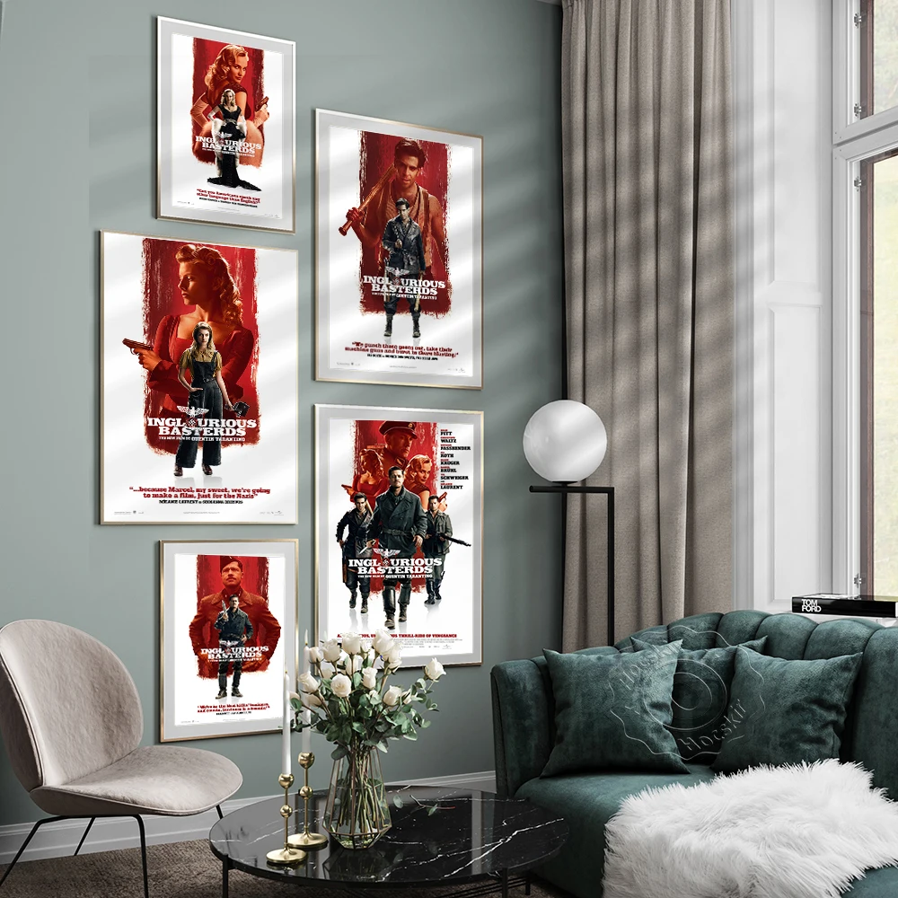 Inglourious Basterds الفيلم الكلاسيكي الرجعية الملصقات جدار الفن اللوحة قماش يطبع صور ديكور غرفة المنزل ملصقات جدار خمر #2