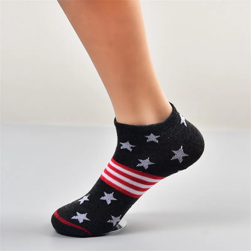 5 Pairs Europe Summer Latest Design Men White Boat Socks High Quality Cotton Business Striped Navy White Star Adult Short Socks