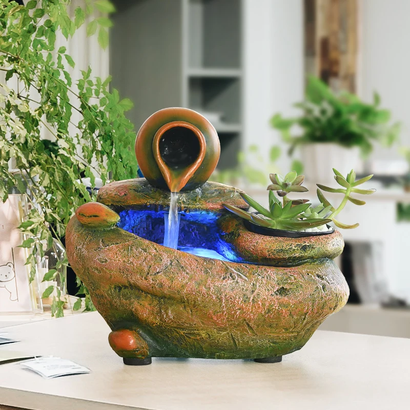 220V Creative Indoor Micro Landscape Water Fountain Tabletop Waterfall Decorative Fountains Feng Shui Home Decor Plant Pot Craft