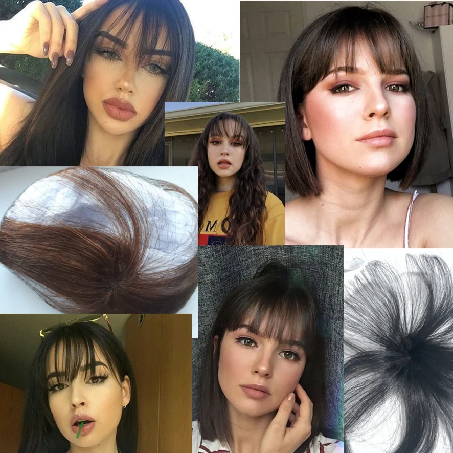 Thin 3D Air  protein filament Hair Bangs Straight Neat Bangs Clip In Human Hair Extensions Remy Hair Headband Hand-made Bangs