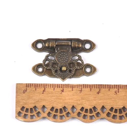 Imagen 2 del producto Hardware de latón Vintage, gancho de pestillo, joyero decorativo, cajas de madera, hebilla para muebles, cierre, cerrojo de caja de madera c2264
