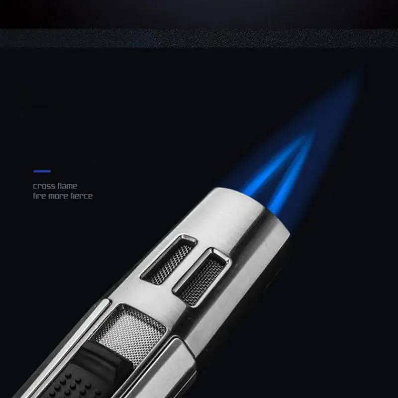 Metal Gas Lighters Portable Long Strip Windproof Lighter Creative Cigarette Lighter Butane Torch Lighter Double Cross Flame