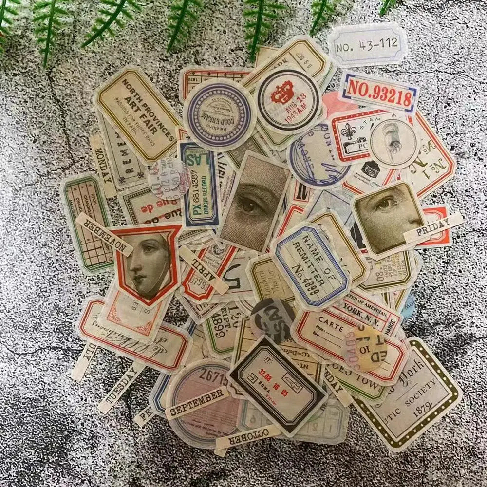 100PCS Vintage Washi Label Sticker DIY scrapbooking junk journal bottom collage diary happy plan gift sealing decoration sticker