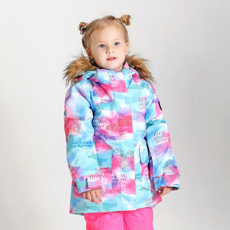 

Childrens Insulated Blue Ski Jackets With Powder Skirt Girls Waterproof Snowboard Snow Parka Kids Skiwear Anorak Climbing Coat