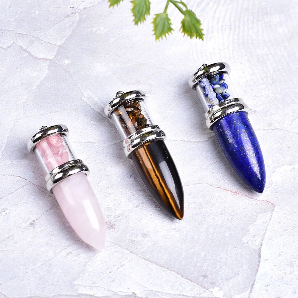 1PC Bullet Shape Natural Stone Pendant Amethyst Tigers Eye Colorful Jewelry for Men And Women Chakra Gem Quartz Crystal Gift