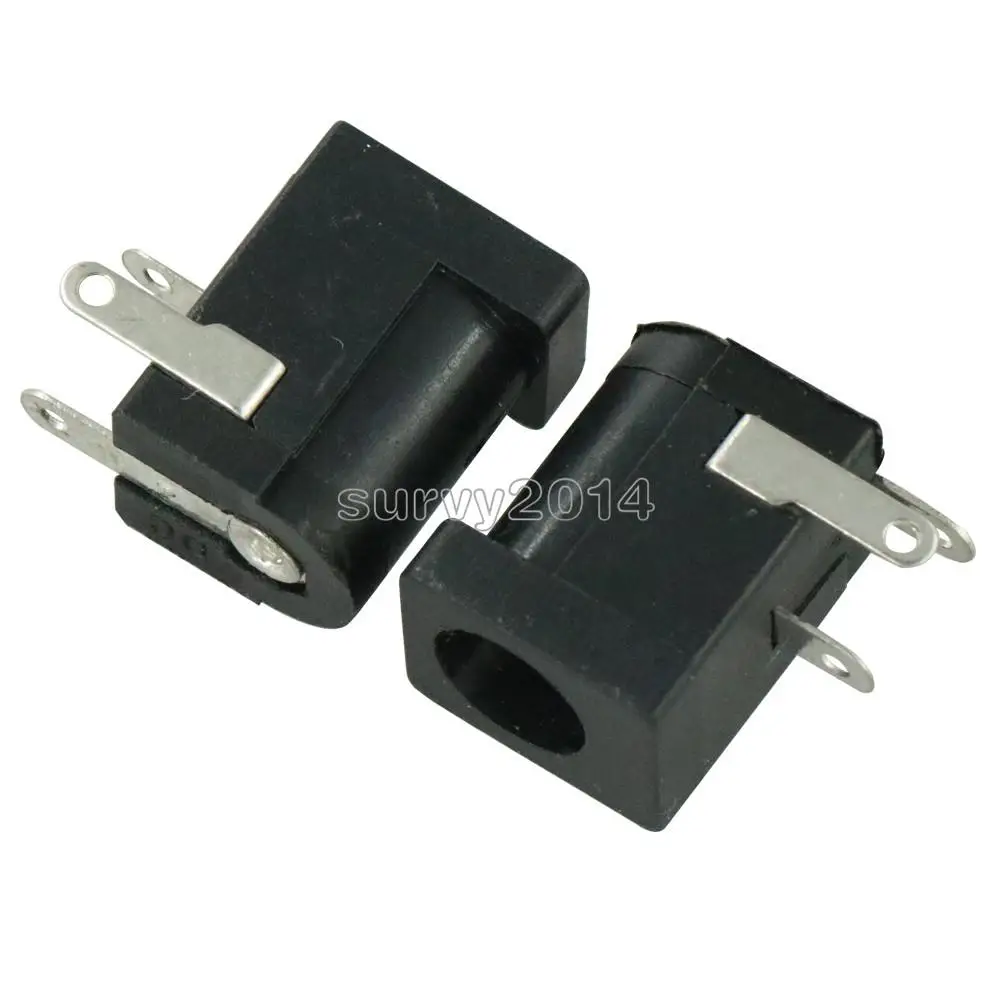 10Pcs 5.5X2.1มม.DC-005สีดำปลั๊ก DC Power Jack DC Supply Barrel-Type มุมขวา PCB Mount Terminal