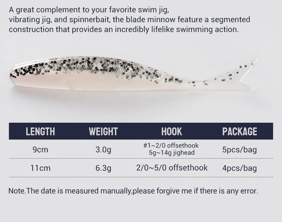 NOEBY Weicher Köder Klinge Minnow 9 cm 11 cm Easy Shiner Silikon Künstliche Weiche Köder Wobbler Stick Shad Köder angelgerät Pesca – Detail 3
