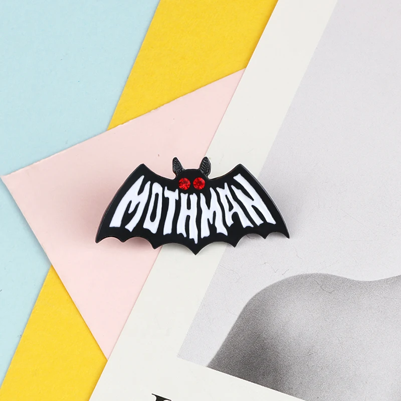 Mothman Punk Enamel Pin Black White Bat Animal Brooch Cartoon Halloween Fashion Badge Bag Shirt Lapel Pins for Women Men Jewelry