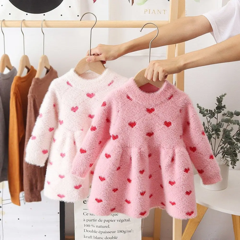 Girls Winter Imitation Mink Fleece Sweater Princess Dress Baby Knit Sweater Baby Winter Foreign Style Hedging Dress