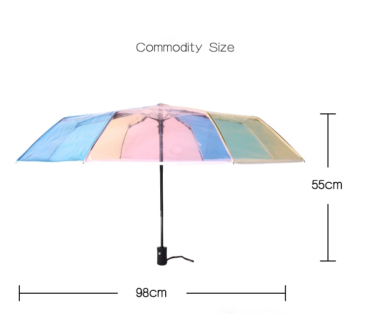 Transparent Plasstic Three Fold Women Rain Umbrella  Automatic Rainbow Umbrellas For Girls Kids Outdoor Hiking Windproof Parosal