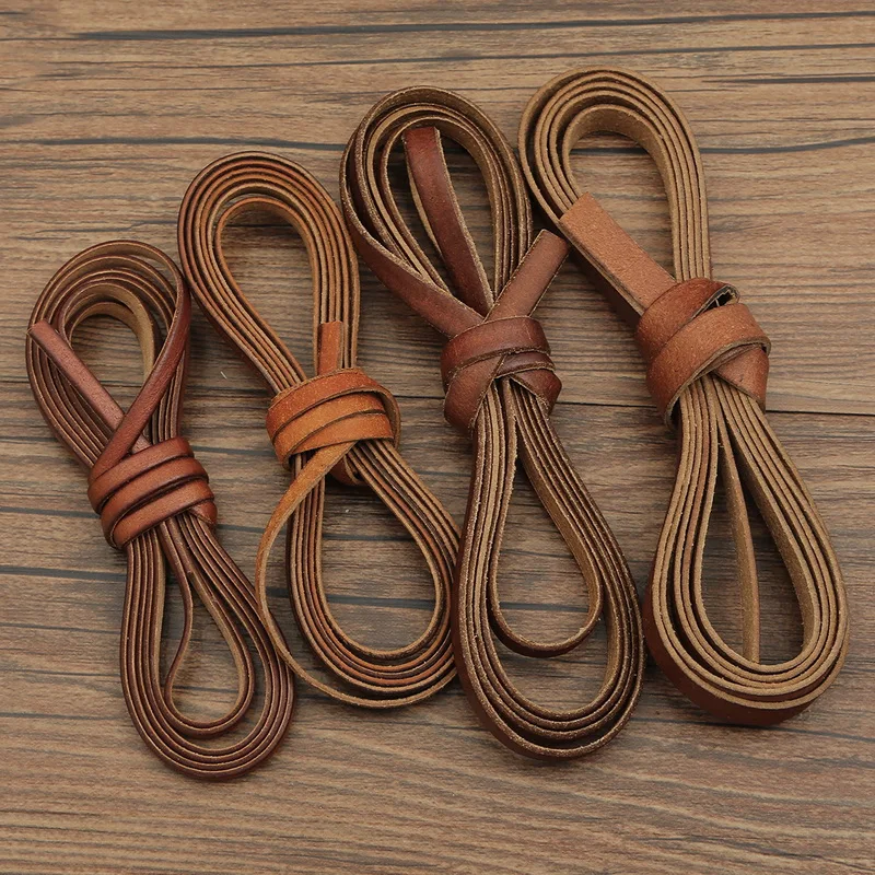 2 Meters Retro High Quality Genuine Leather Cord 1.5-10mm Round/Flat Strand Cow Leather Rope Fit Necklace Bracelets DIY Jewelry