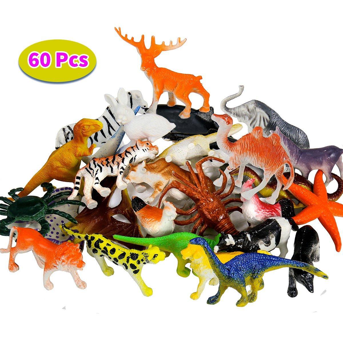  60Pcs Mini Simulation Animal Set Solid Wild Animal Lion Shark Ancient Dinosaur Model Toy Classic Confrontation Game 