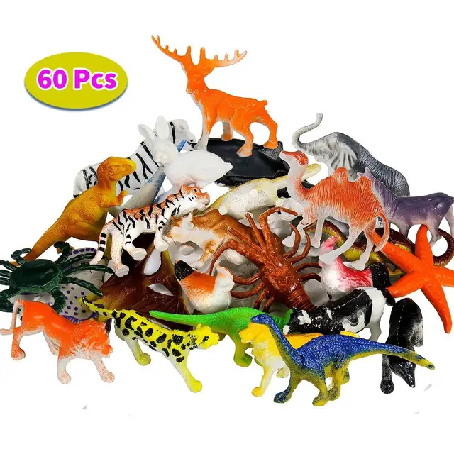 60 sztuk Mini zestaw zwierząt symulacyjnych stałe dzikie zwierzę lew rekin starożytny model dinozaura zabawka klasyczna gra konfrontacyjna