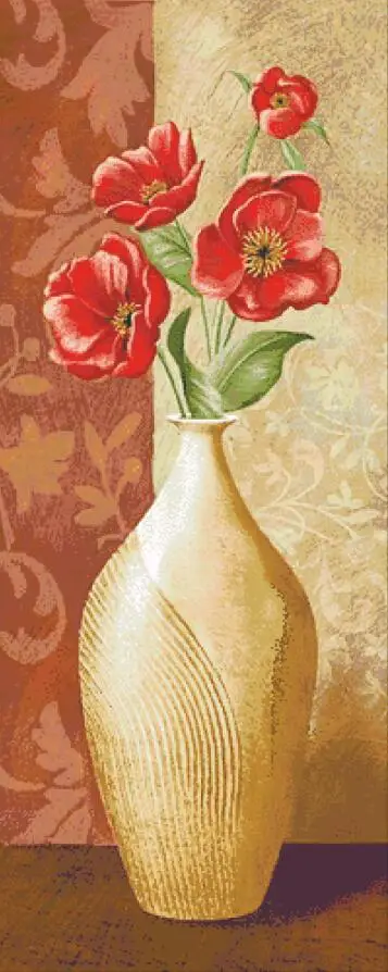 Poppy tulip vase flowers cross stitch kits package 18ct 14ct 11ct cloth silk cotton thread embroidery DIY handmade needlework