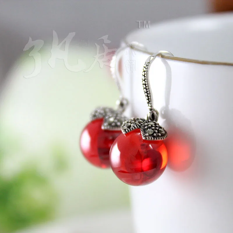 

brincos 2020 pendientes plata de ley 925 mujer ruby korean brincos vintage drop wedding cherry bijou earrings for women