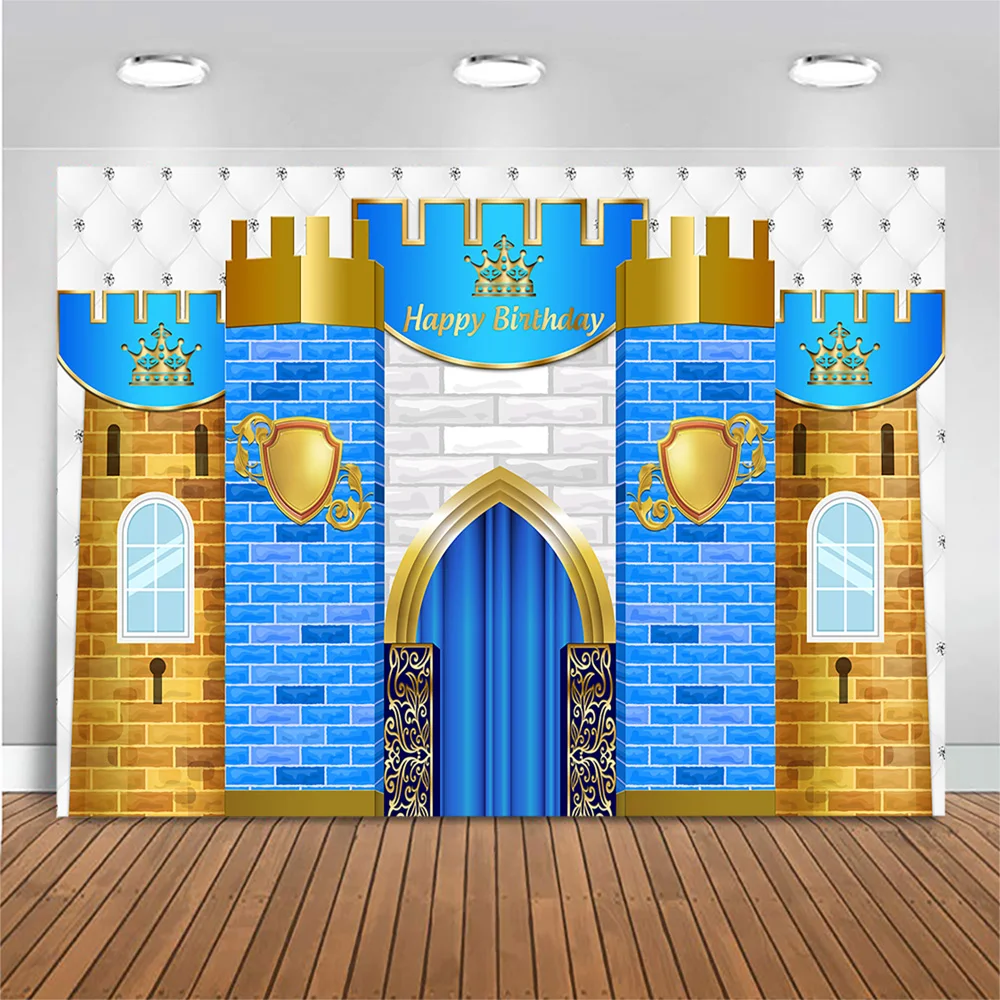 Royal Prince Birthday Backdrop Photography Castle Brick Wall Boy 1st Birthday Party Photo Background Newborn Baby Shower Decor