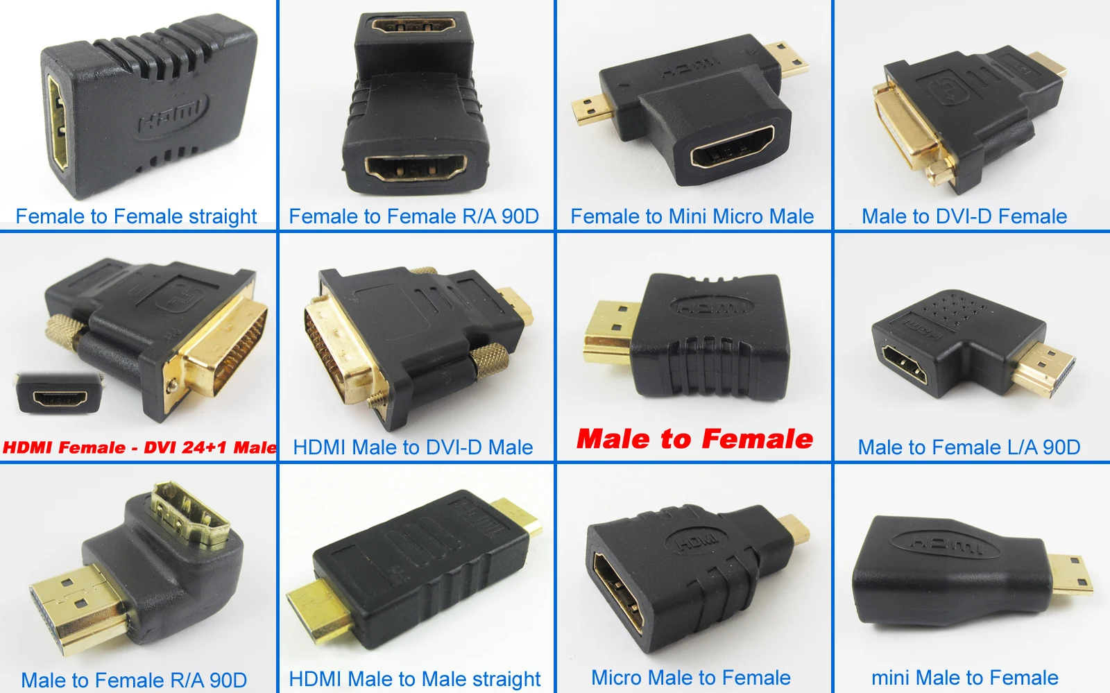 1pc Multi-Type Gold Plated HDMI Male Female DVI-D Converter Adapter