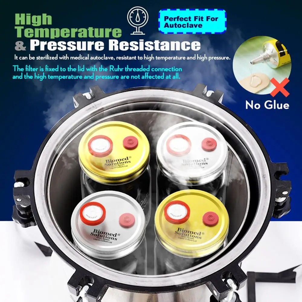 NEW 6pcs Liquid Culture Lids - Autoclavable Wide Mouth Jar Lids with Heavy Duty Injection Port for Mushroom Cultivation