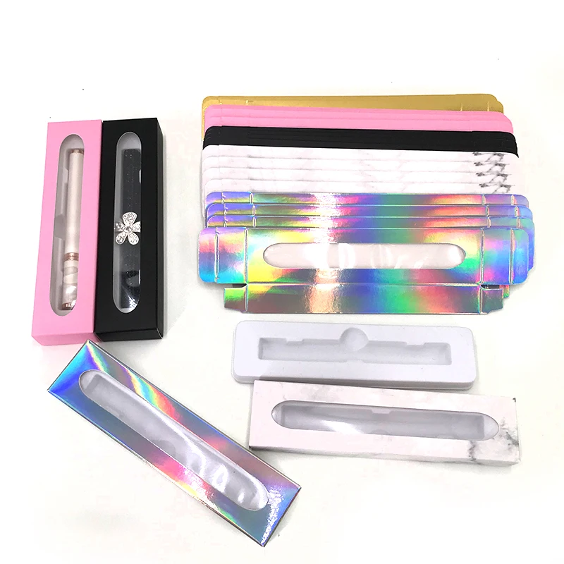 Paper Box For Diamond lip Eyeliner Glue Pen Empty Holographic Marble Adhesive Eye Liner Boxes with White Tray