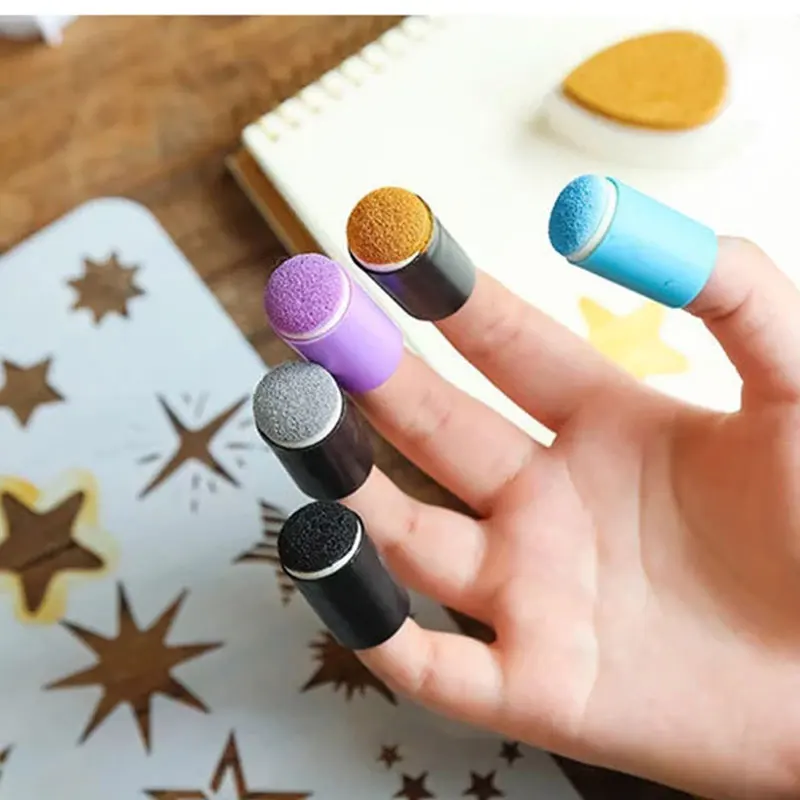 colorful Sponge Finger Daubers Storage Box Finger Painting Craft Set Finger Paint Drawing Sponge Foam Finger Chalk Ink