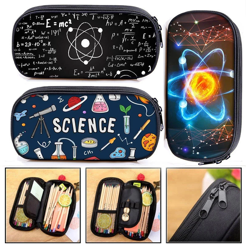 Math Formula Geometry Cosmetic Case Pencil Bags Girls Stationary Bag Science Experiment Kids Pencil Box