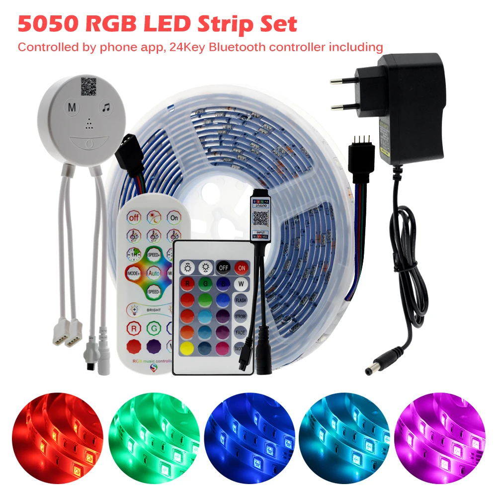 2835 listwy RGB LED zestaw 30 leds/m kontroler Bluetooth 5050 RGB Strip zestaw 5m 10M 20M wysokiej jasności DC12V IP65 wodoodporny