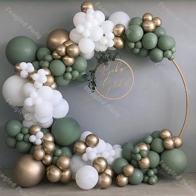 137pcs Retro Green Ballon Garland Arch White Chrome Gold Latex Balloons Wedding Baby Shower Birthday Party Decor Supplies