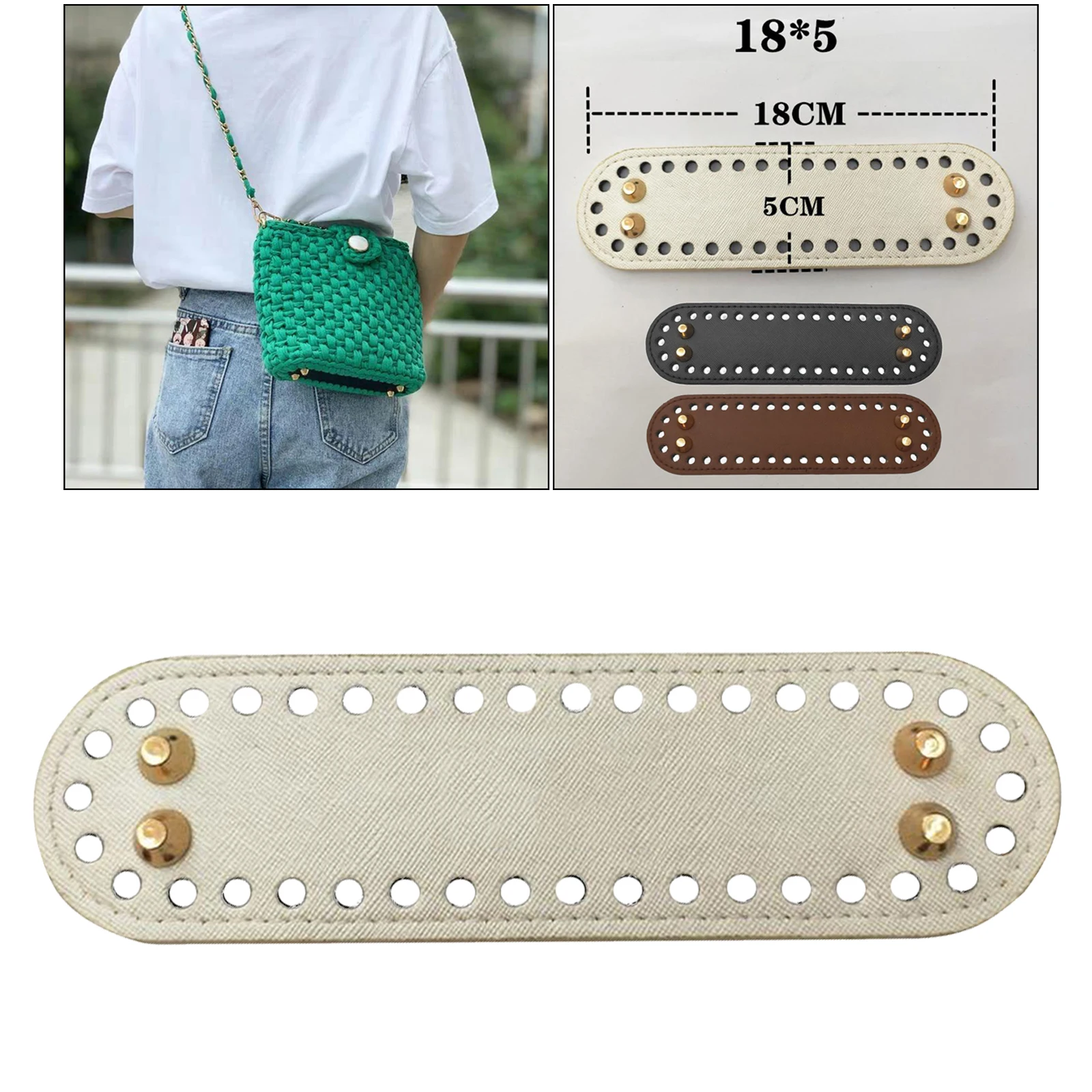 PU Leather Crochet Bag Bottom Oval Bottom for Bags Cushion Base with Holes DIY Accessories Nail Bottom Shaper Pad Weaving Bags