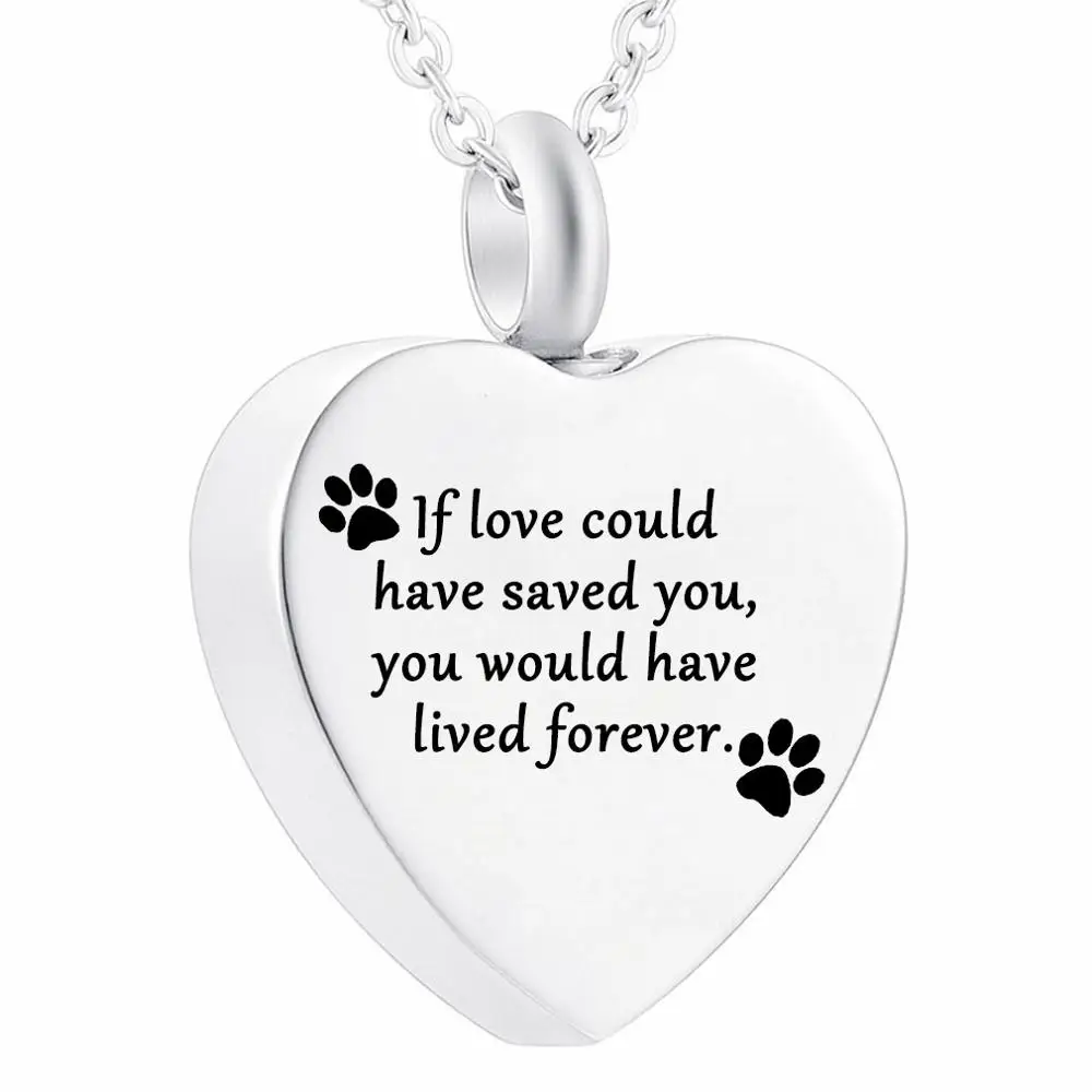 Stainless Steel Pet Keepsake,Dog/Cat Ash Jewelry Paw Print Heart Cremation Jewelry Ashes Holder Pet Memorial Ash Urn Necklace