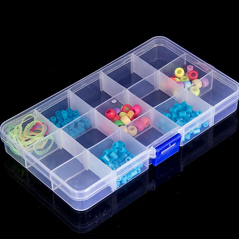 Plastic 15/10/24 Slots Adjustable Jewelry Storage Box Case Craft Organizer Bead