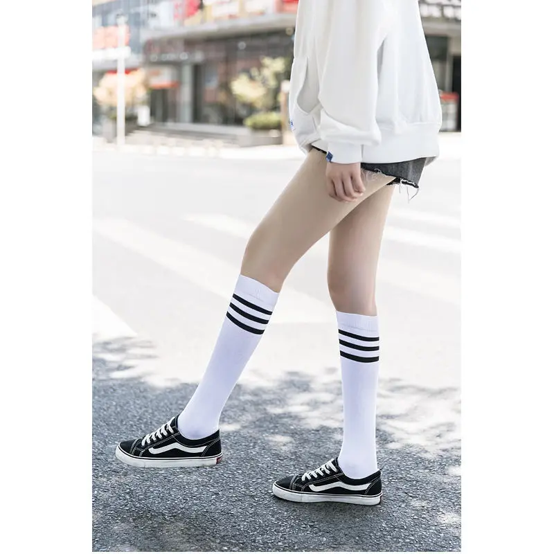 New Sexy Medias Black White Striped Long Socks Women Over Knee Thigh High Over The Knee Stockings Ladies Girls Warm Knee Socks