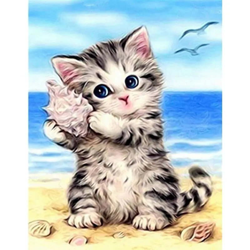 Gatyztory 60 × 75cm Färbung Durch Zahlen Katze Tier Bild Zeichnung Auf Leinwand DIY Gemälde Acrylfarben Set Wand kunst Wohnkultur
